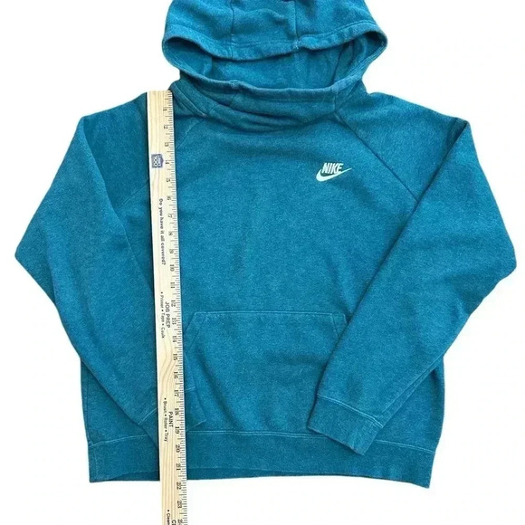 Nike Cowl Neck Hoodie Sweatshirt Teal Blue Women’s Medium Logo - Picture 3 of 5
